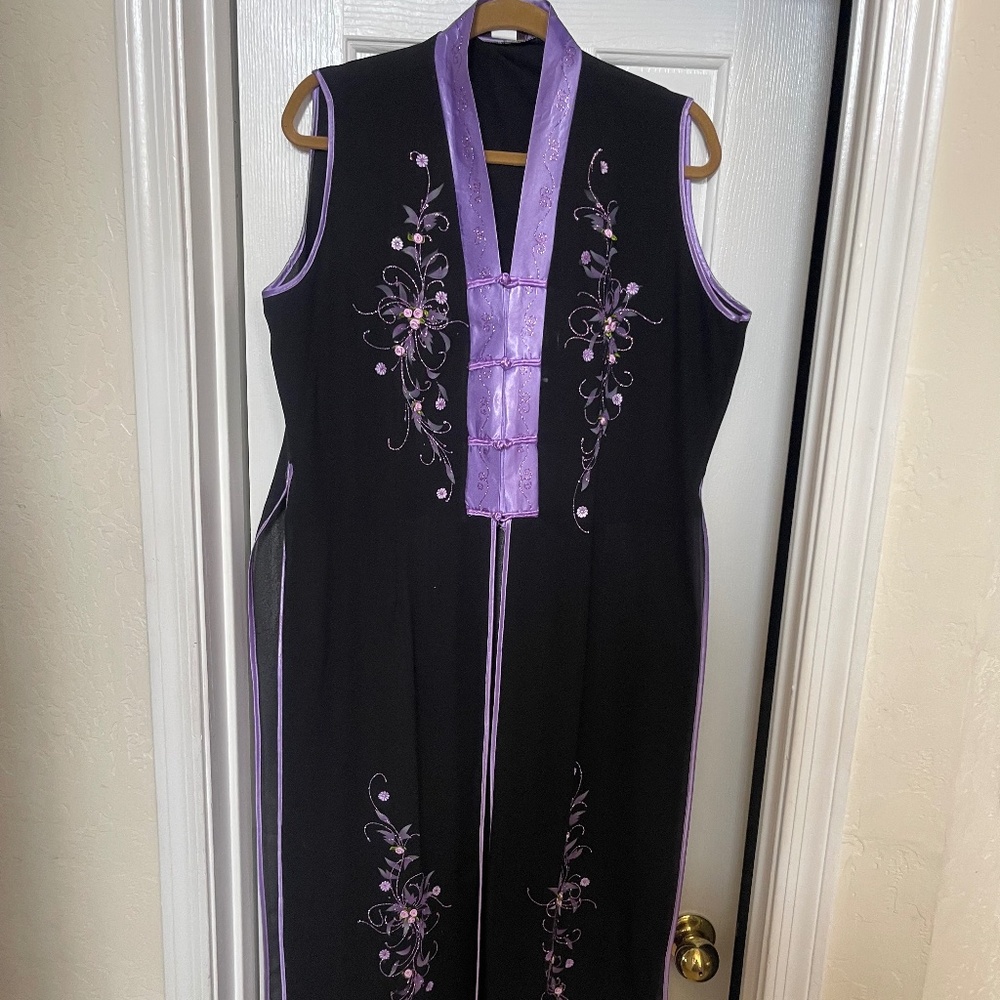 VINTAGE Rare Find Silver Dragon Black/Lilac Glitter Mesh Sheer Long Jacket XL